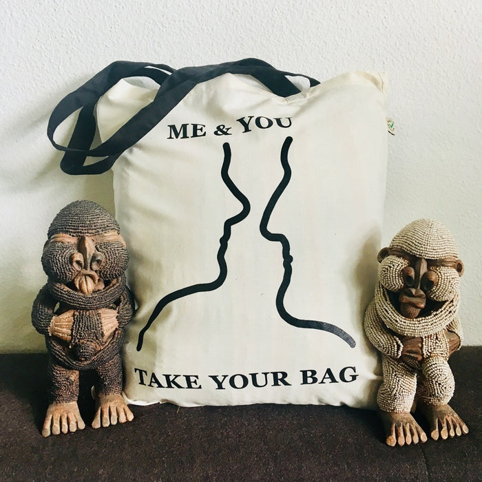 ME & YOU - beige bag with black handle - 38 x 42 cm