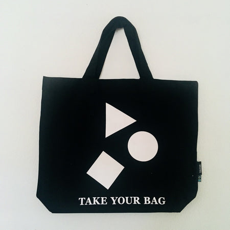 Black TAKE YOUR BAG with white DIVERSITY design made of 100% organic cotton, NEUTRAL® and FAIRTRADE® certified.