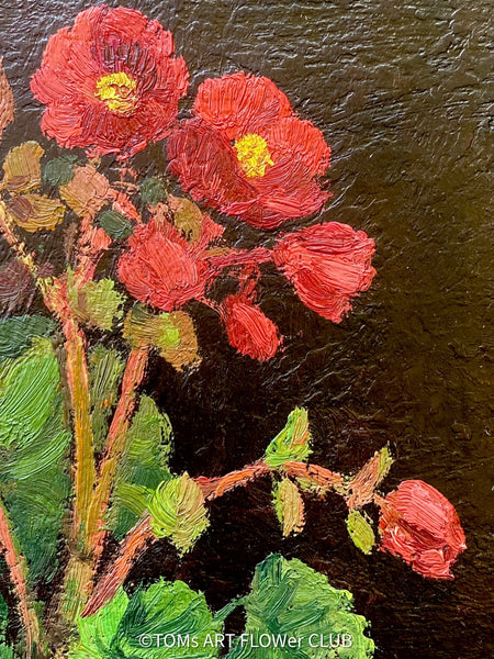 Unknown artist, Begonia, Begonie, Begonien, Begonias, floral art collection, rote Begonien, Künstler aus Horgen; Horten Schweiz, TOMs ART FLOWer CLUB, florale Kunst, Stilleben, Stilllege, zatisie for sale aus 1967 at TOMs FLOWer CLUB.