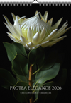 Floral calendar with a protea flower on a black background, featuring the brand 'Toms Flower Club' by Tomas Rodak.