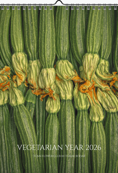 Calendar cover with green zucchini bundles and 'Vegetarian Year 2026' text; Tomas Rodak, Calendar 2026, Wandkalender 2026, VEGETARIAN, vegetarisch, vegan, Kalendar, New year, neues Jahr, Neujahr, Kalendar, for sale by TOMs FLOWer CLUB