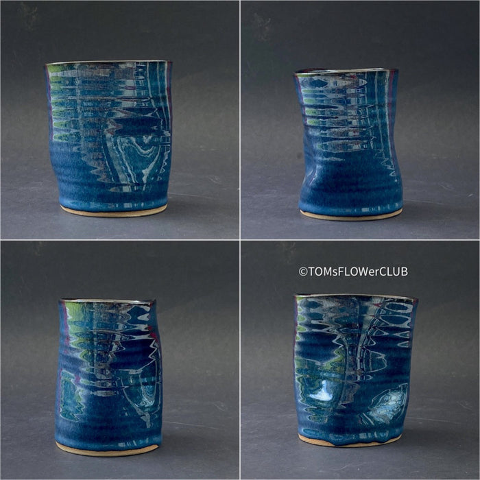 Ceramic vase asymmetrical beauty in dark blue, inside, outside glazed, without drain hole directly from the artist's work shop, offered for sale by TOMs FLOWer CLUB.