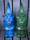 Garden Gnome in blue und green, garden sculpture decoration, for sale by TOMs FLOWer CLUB.