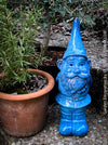 Garden Gnome in blue und green, garden sculpture decoration, for sale by TOMs FLOWer CLUB.