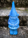 Garden Gnome in blue und green, garden sculpture decoration, for sale by TOMs FLOWer CLUB.