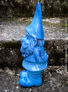 Garden Gnome in blue und green, garden sculpture decoration, for sale by TOMs FLOWer CLUB.