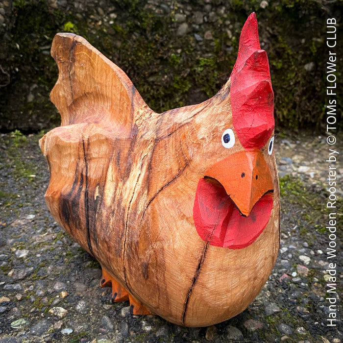 Handmade Chestnut Wooden Rooster, unique sculpture, art from TOMs FLOWer CLUB