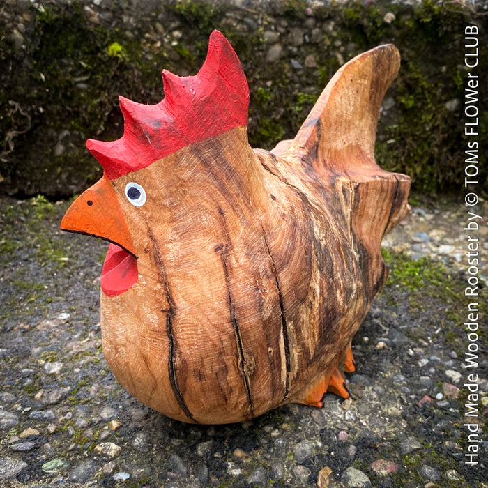 Handmade Chestnut Wooden Rooster, unique sculpture, art from TOMs FLOWer CLUB