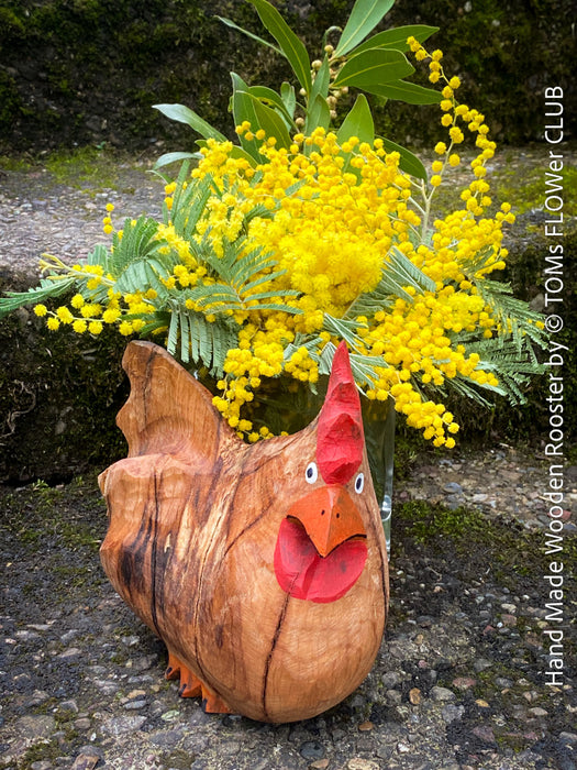 Handmade Chestnut Wooden Rooster, unique sculpture, art from TOMs FLOWer CLUB