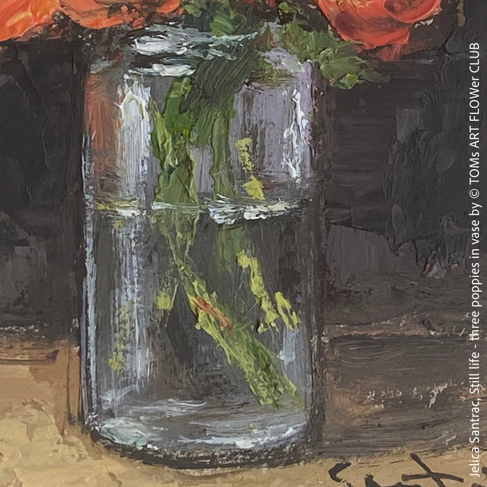 Jelica Santrac, Still life - three poppies in vase, acrylic, double framed for sale at TOMs FLOWer CLUB, TOMs ART FLOWer CLUB