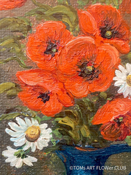 Unknown artist, Vase with poppy and camomile, floral art collection, Mohn Bild, Kamille Bild, rote Mohnblumen, florale Kunst, Stilleben, Stilllege, zatisie for sale at TOMs FLOWer CLUB.