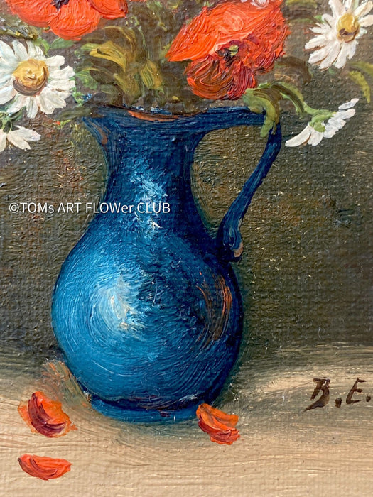 Unknown artist, Vase with poppy and camomile, floral art collection, Mohn Bild, Kamille Bild, rote Mohnblumen, florale Kunst, Stilleben, Stilllege, zatisie for sale at TOMs FLOWer CLUB.