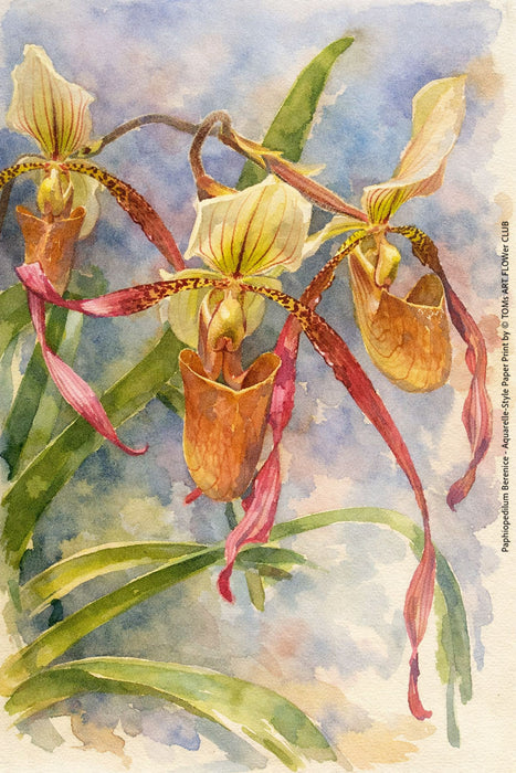 Rhynchostylis Gigantea Burgundy, Aquarelle-style paper print, after an original photograph by Swiss photographer TOMas Rodak for sale at TOMs FLOWer CLUB. 