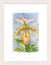 Paphiopedilum Spicerianum, Aquarelle-style paper print in maple wood frame, after an original photograph by Swiss photographer TOMas Rodak for sale at TOMs FLOWer CLUB. 
