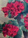 Franz Vettiger, 1944, Swiss art, Schweizer Künstler, rote Geranien, red Geraniums, Bauernhaus, floral paintings for sale at TOMs FLOWer CLUB, online Kunstgalerie. 