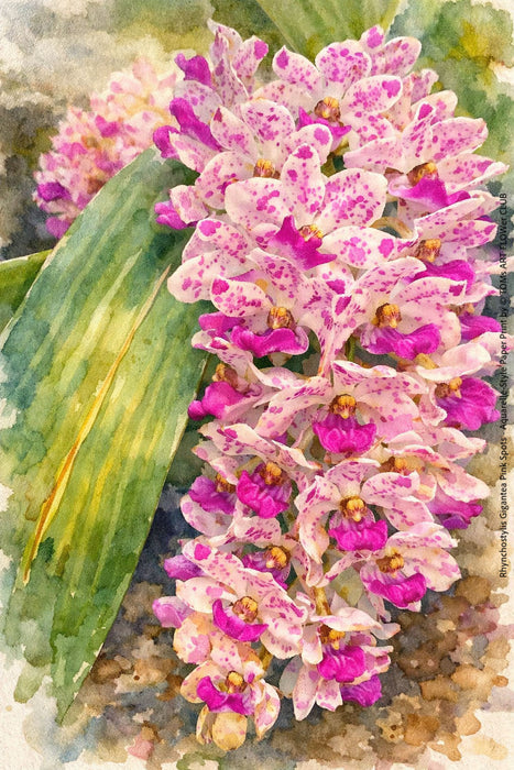 Rhynchostylis Gigantea Pink Spots, Aquarelle-style paper print, after an original photograph by Swiss photographer TOMas Rodak for sale at TOMs FLOWer CLUB. 