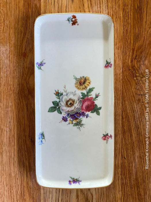 Rosenthal Kronach Germany, floral ceramic plate with the golden rim from the 1930s, offered for sale by TOMs FLOWer CLUB