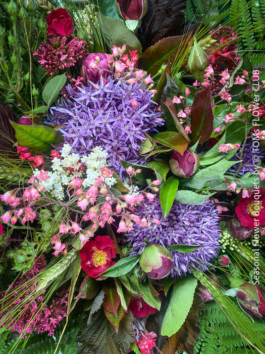 Seasonal spring flower bouquet with fresh tulips and colourful spring blooms