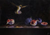 Original Still life with Figs and Hummingbird Oil Painting by Czech artist Viktoria Penner. For sale at TOMs ART FLOWer Club. Oil on panel, 25 x 35 cm. Signed & dated on the back.