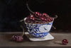 Unique "Still Life with Cherries" Oil Painting by Czech artist Viktoria Penner. Available at TOMs ART FLOWer Club. Own this masterpiece, 21 x 30 cm.
