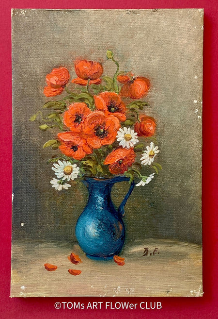 Unknown artist, Vase with poppy and camomile, floral art collection, Mohn Bild, Kamille Bild, rote Mohnblumen, florale Kunst, Stilleben, Stilllege, zatisie for sale at TOMs FLOWer CLUB.