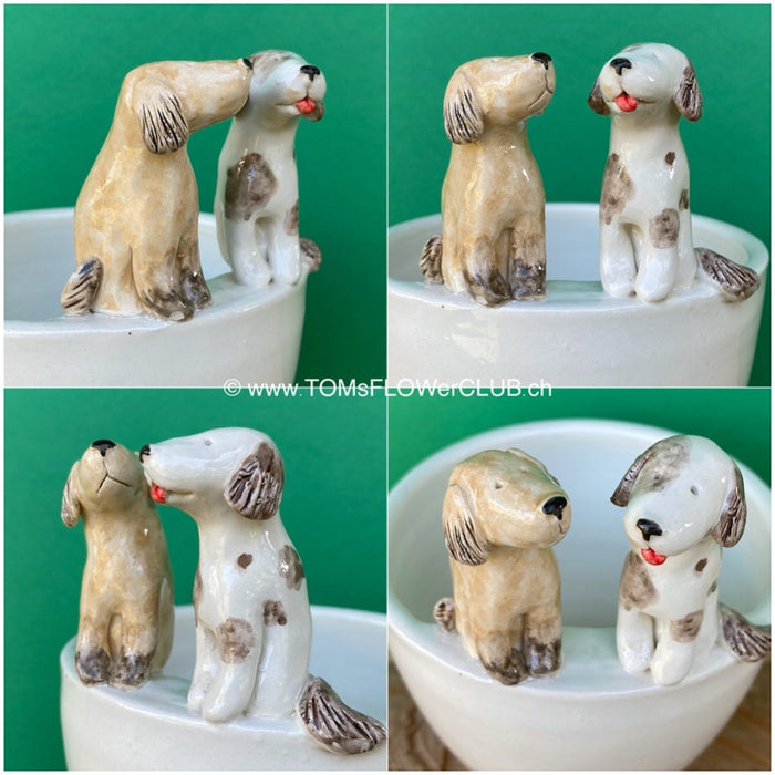 Ceramic plant pot with two dogs