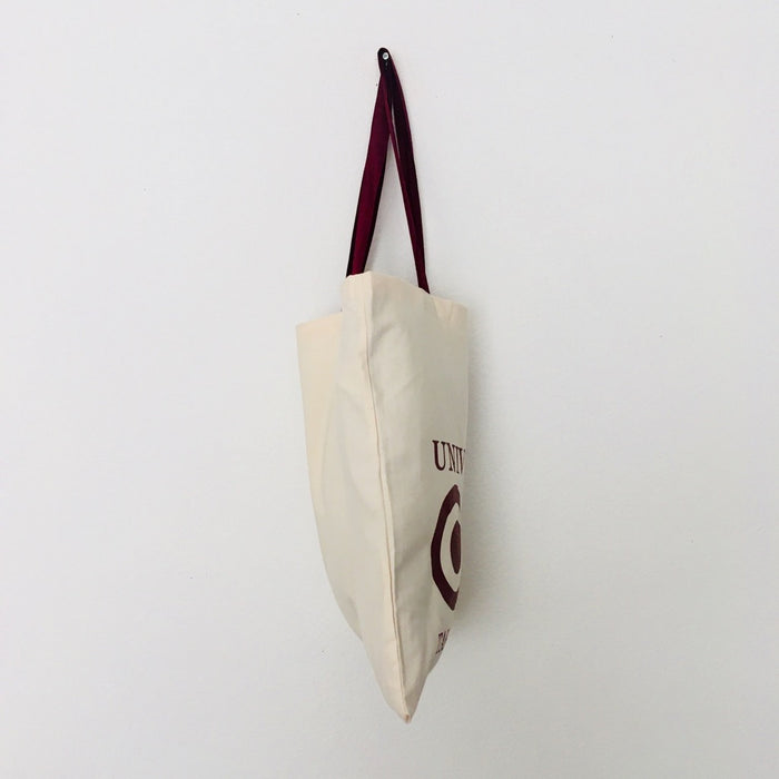 UNIVERSal - beige bag with burgundy handle - 38 x 42 cm