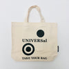 Beige TAKE YOUR BAG with black UNIVERSAL design made of 100% organic cotton, NEUTRAL® and FAIRTRADE® certified.