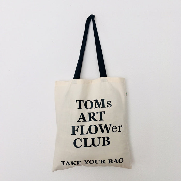 TOMs ART FLOWer CLUB - beige bag with black handle - 38 x 42 cm
