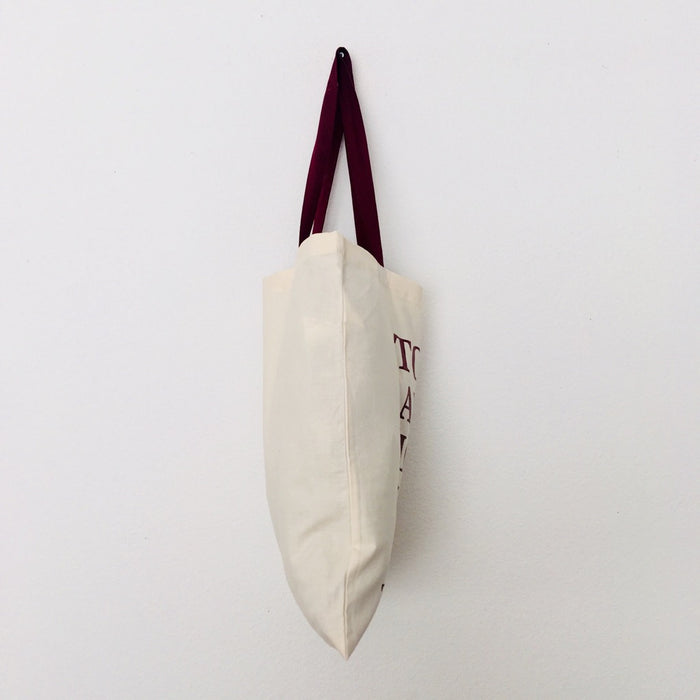 TOMs ART FLOWer CLUB - beige bag with burgundy handle - 38 x 42 cm