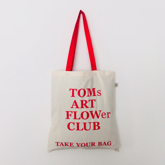TOMs ART FLOWer CLUB - beige bag with red handle - 38 x 42 cm