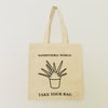 Beige TAKE YOUR BAG with black SANSEVIERIA WORLD design by TOMs FLOWer CLUB made of 100% organic cotton, EarthPositive® certified, various colours, Swiss designed, premium quality, world wide shipping. 