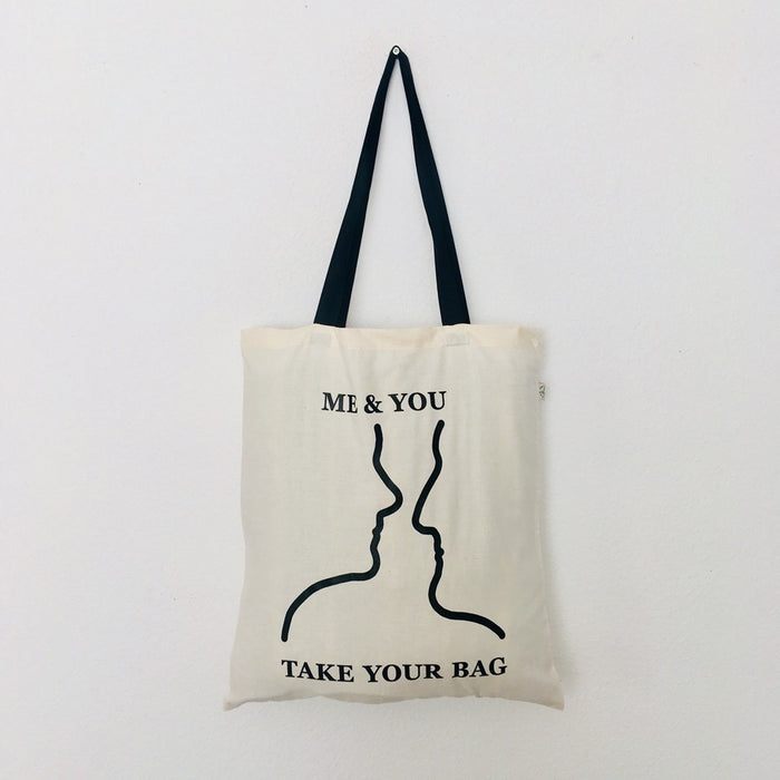 ME & YOU - beige bag with black handle - 38 x 42 cm
