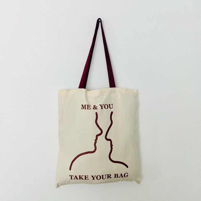 ME & YOU - beige bag with burgundy handle - 38 x 42 cm