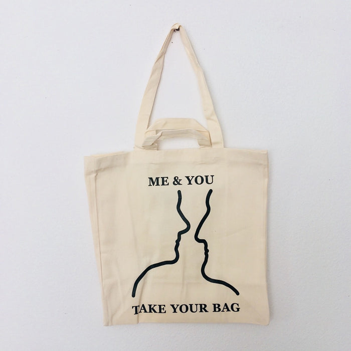 Beige TAKE YOUR BAG made of 100% organic cotton, NEUTRAL® and FAIRTRADE® certified with black ME & YOU design.