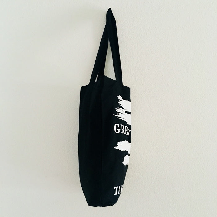Black TAKE YOUR BAG with white GREEN LINE design by TOMs FLOWer CLUB made of 100% organic cotton, EarthPositive® certified, various colours, Swiss designed, premium quality, world wide shipping.