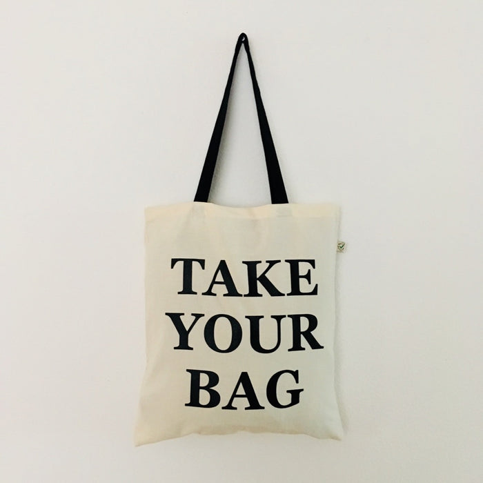 TAKE YOUR BAG - beige bag with black handle - 38 x 42 cm