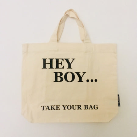 Beige TAKE YOUR BAG with black HEY BOY design made of 100% organic cotton, NEUTRAL® and FAIRTRADE® certified, Boy George, Boyzone, Philipp Boy
