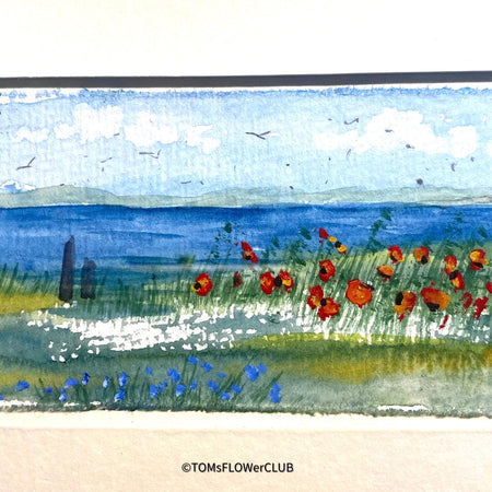 Dele Wulf, Summer at the Lake of Constance, Watercolour on paper, Aquarell, Akvarel, Bodensee Landschaft, 2006, wooden frame for sale at TOMs FLOWer CLUB.
