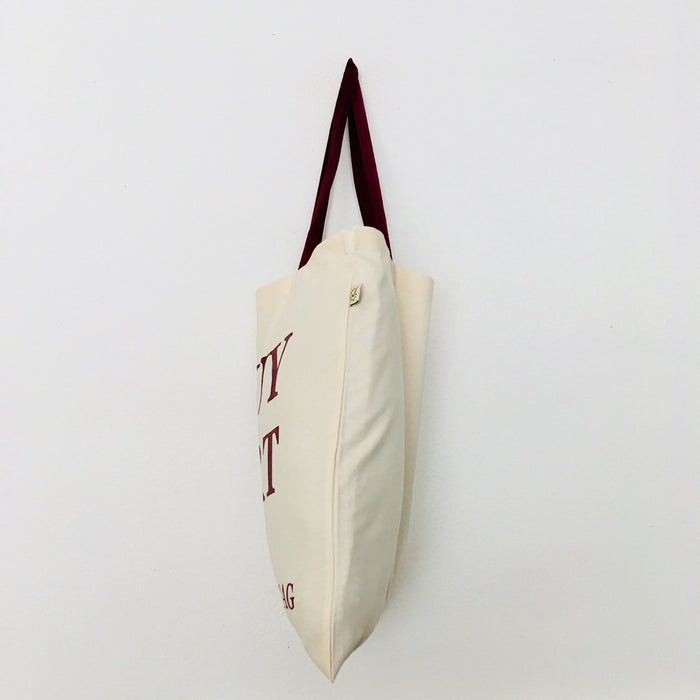 BUY ART - beige bag with burgundy handle - 38 x 42 cm