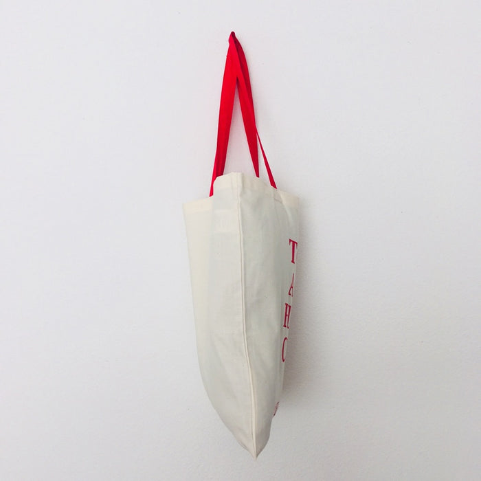 BUY ART - beige bag with red handle - 38 x 42 cm