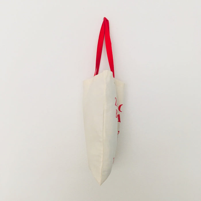 ZITRONEN, BANANEN, 1,2,3 - beige bag with red handle - 38 x 42 cm