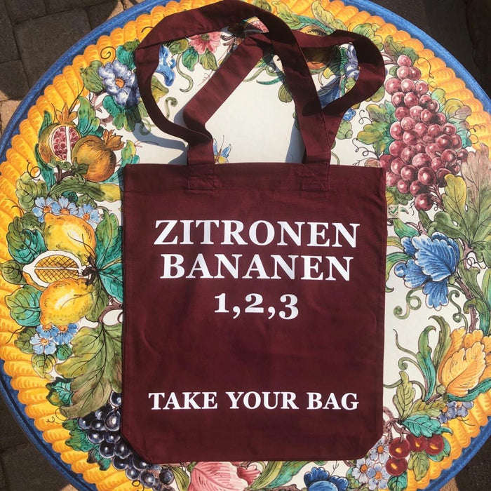 ZITRONEN, BANANEN, 1,2,3 - burgundy bag - 36 x 40 x 7 cm