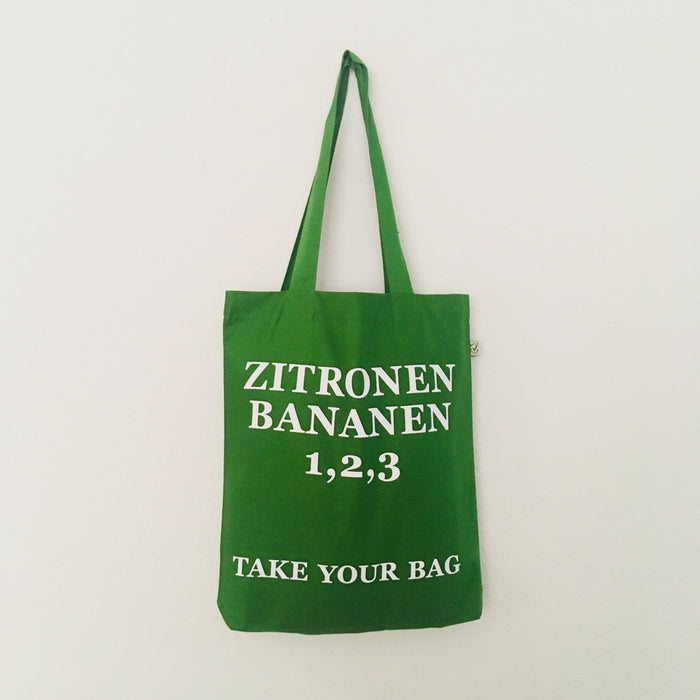 ZITRONEN, BANANEN, 1,2,3 - green bag - 36 x 40 x 7 cm