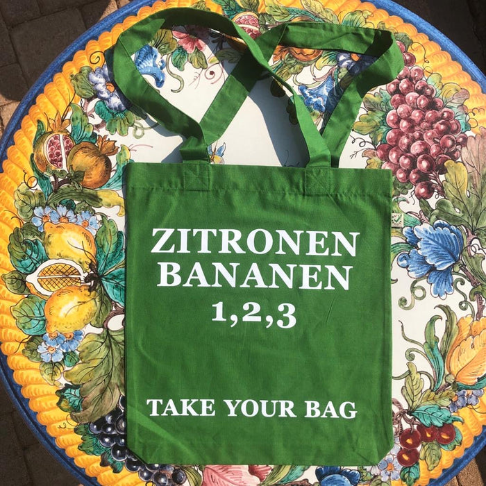 ZITRONEN, BANANEN, 1,2,3 - green bag - 36 x 40 x 7 cm