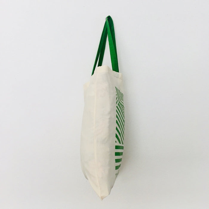 LINEAR - beige bag with green handle - 38 x 42 cm