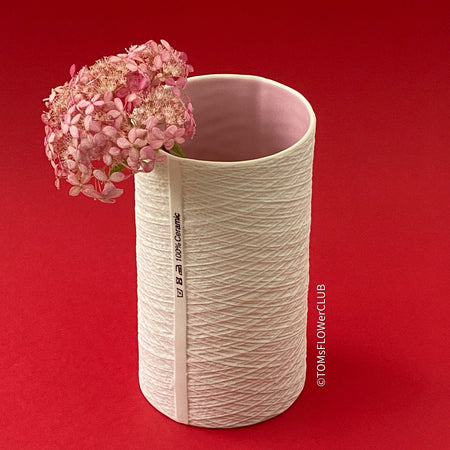 Limoge porcelain vase, plant pot with the pink interior glaze without drain hole directly from the artist's work shop, offered for sale by TOMs FLOWer CLUB.