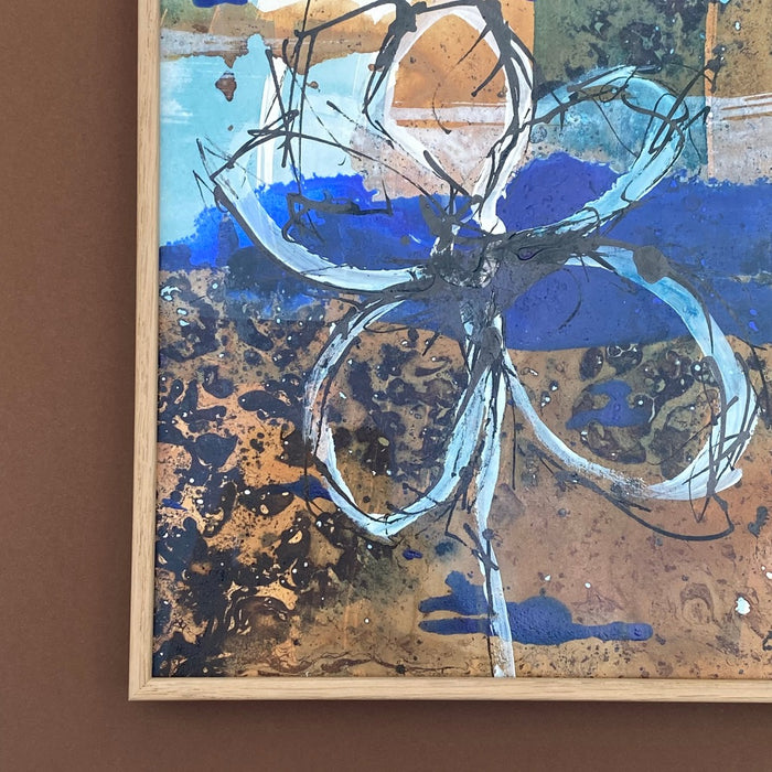 Robert Süess, Floral Abstraction III, 2015, acrylic mixed media on paper, 20 x 20cm, with wooden frame, behind museum quality glas, for sale at TOMs FLOWer CLUB.