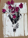 Lukas Julius Keijser, Bunch of burgundy tulips, screen printing on cardboard for sale at TOMs FLOWer CLUB