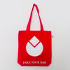 Red TAKE YOUR BAG with white WATER DROP design by TOMs FLOWer CLUB made of 100% organic cotton, EarthPositive® certified, various colours, Swiss designed, premium quality, world wide shipping.